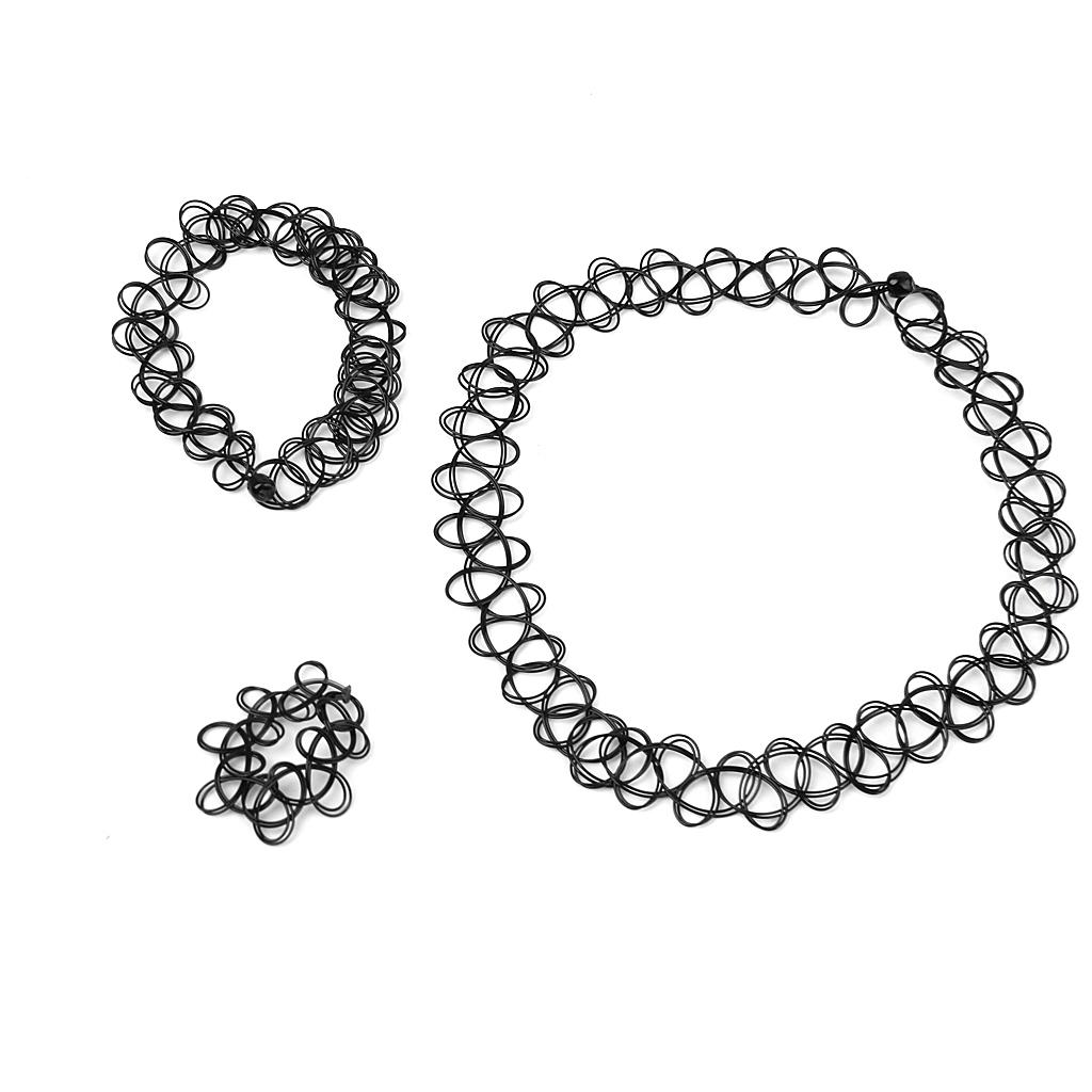 Tattoo Choker Elastisches Stretch Halskette Ring Armband Retro Henna Vintage Boho 80er 90er