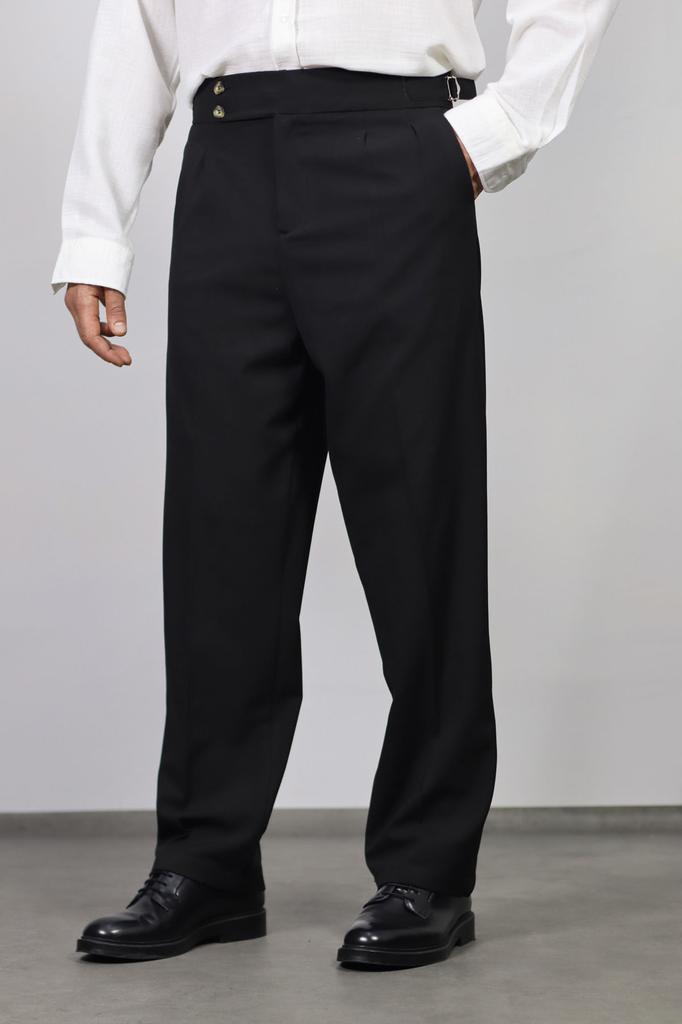 Calças largas masculinas italianas com pregas duplas