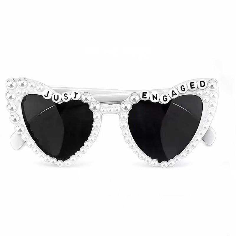 Just Married White Pearl Letter Wedding Glasses for Groom, Bride, Bridesmaid