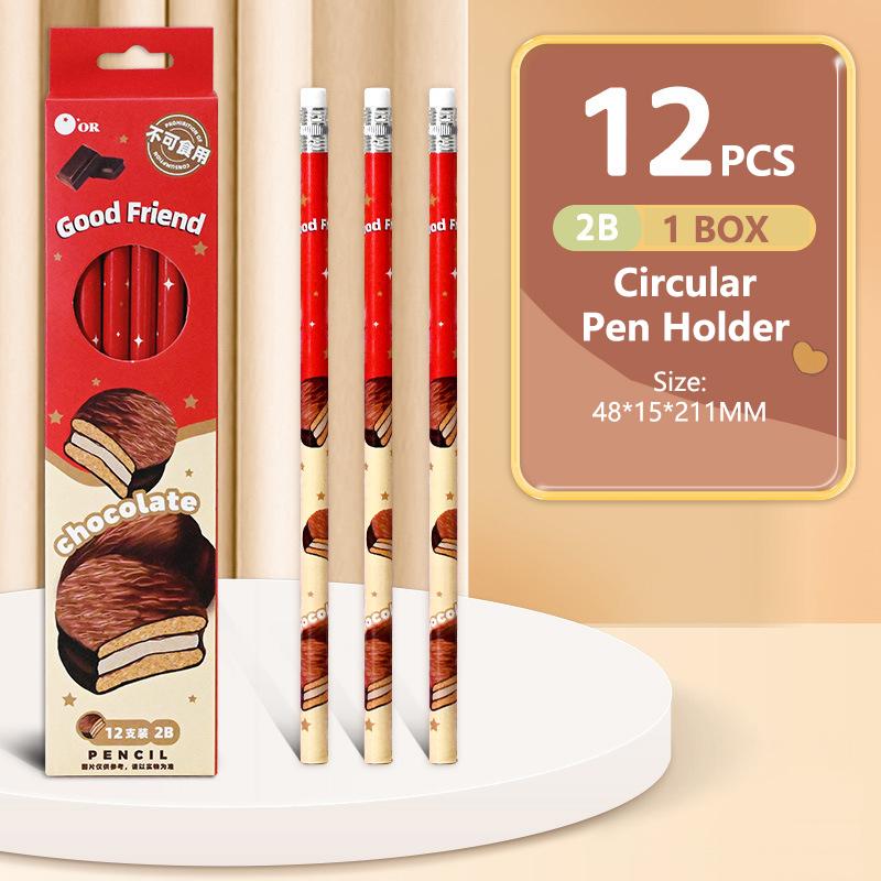 

12 шт. Мультяшный милый деревянный карандаш 2B с ластиком, инструмент для письма и рисования, эскизный карандаш, школьные и офисные принадлежности, студенческие канцелярские товары, подарки