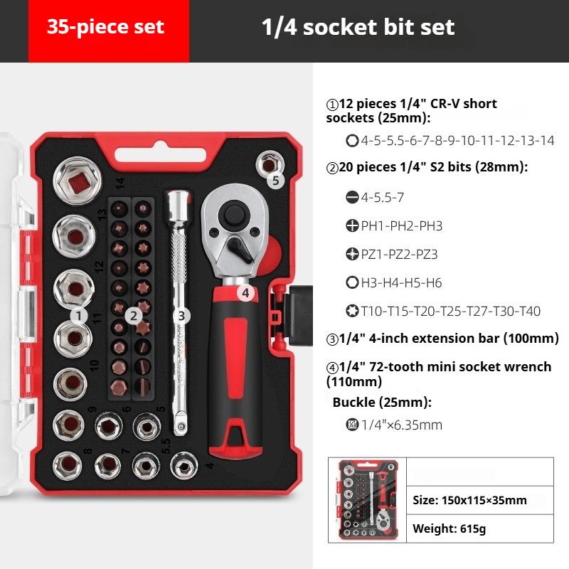35pcs Mini Socket Wrench Flat Cross Hex Plum Blossom Quick Ratchet Screwdriver Set