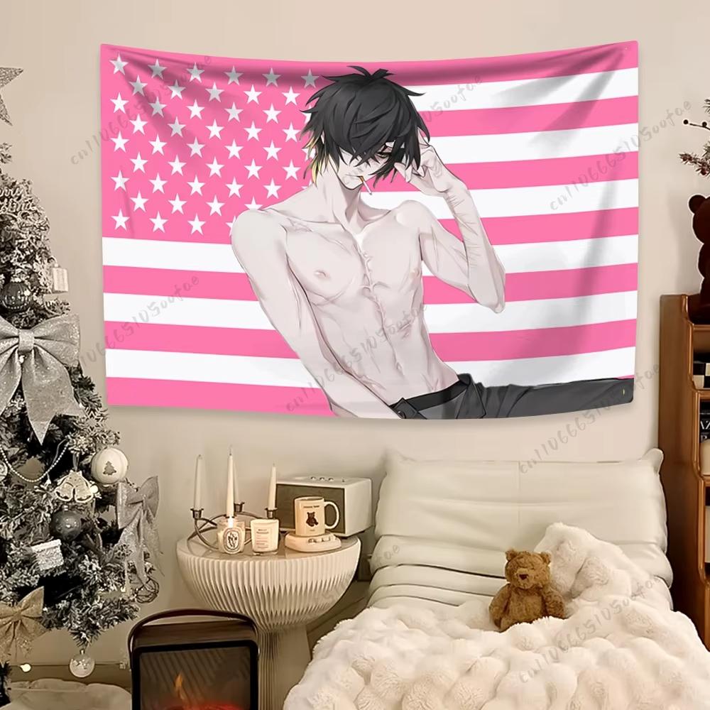 American Flag Anime Boy Wall Tapestry Bold Patriotic Design Aesthetic Trendy Room Decor for Otaku Internet Culture Fans