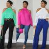 Elegant Ym-8202 Womens Long Sleeve Chiffon T-shirt In Soft Solid Colors For Sweet Style