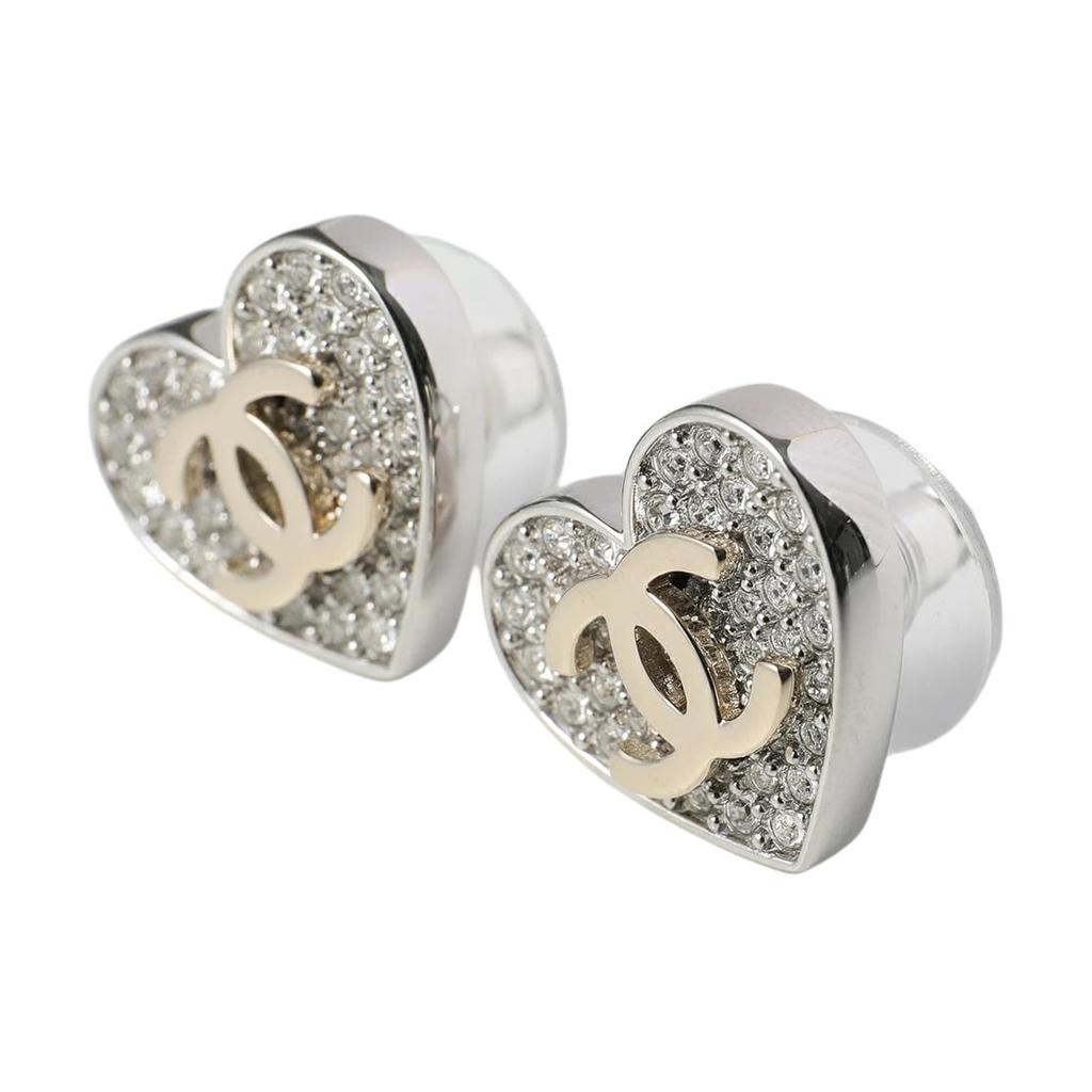 CHANEL Rhinestone Earrings Women's Silver ABH084 B23473 U7518