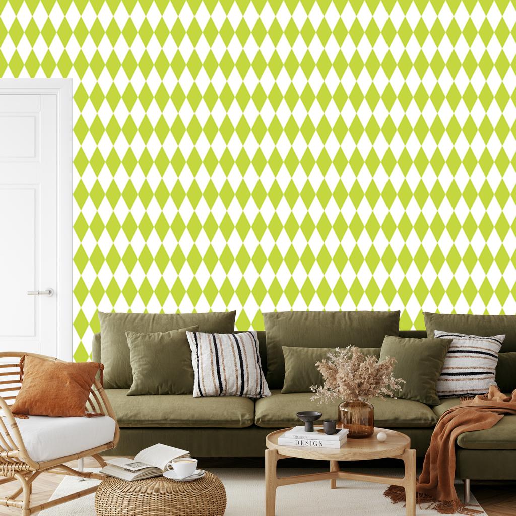 Harlequin Diamonds Wallpaper Lime, White and Cream 50x1000