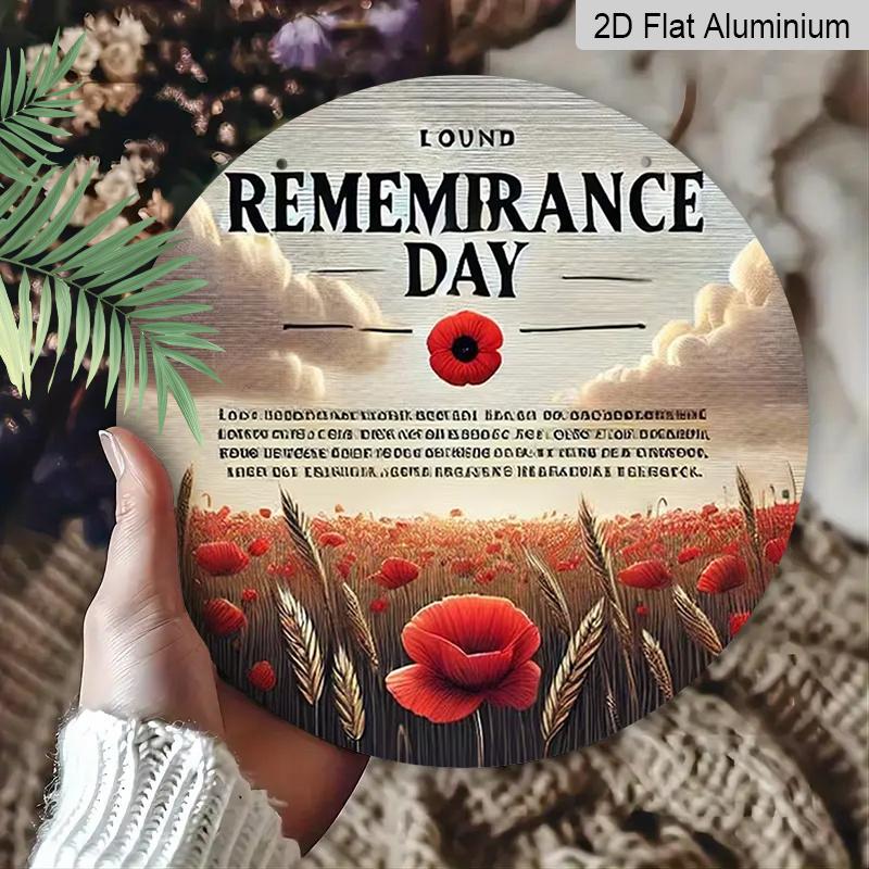 2D Flat Aluminum Memorial Day-Themed Wall Decor Red Poppy and Sheaf of Wheat Design Commemorative Gift 7.87 Inches X 7.87 Inches Suitable for Cafes