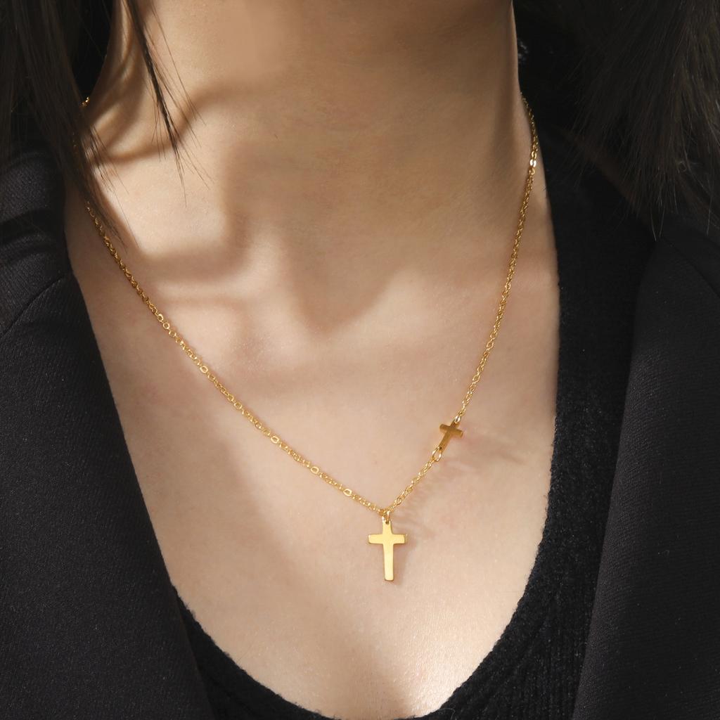 Cazador Jesus Religious Jewelry Double Cross Choker Necklaces Stainless Steel Gold Color Chain Necklaces for Women Girls 2026