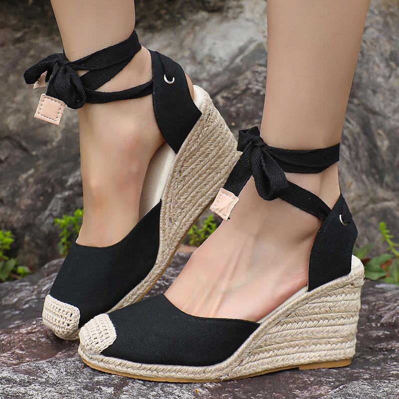 Women Summer Closed Toe Ankle Strap Slingback Sandals Comfort Lace Up Casual Wedge Sandals