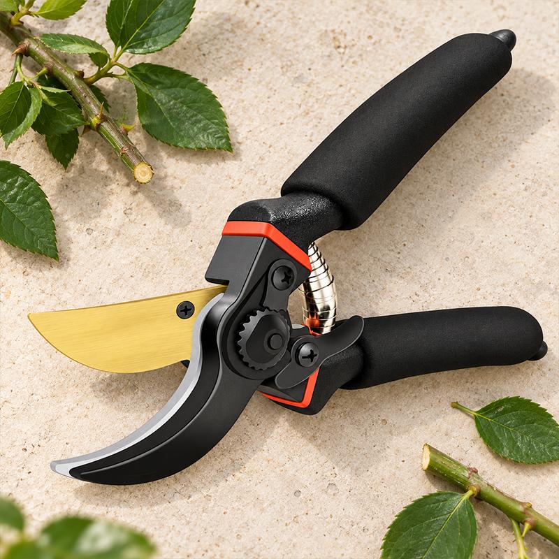 Professional Bypass Pruning Shears Titanium Coated Sharp Blade Soft Non-slip Foam Handle with Spring Loaded Design Ideal for Cutting Tree Branches