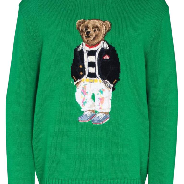 Polo Ralph Lauren SS23 Bear Pattern Hooded Long Sleeve Knit Sweater Men sweater Green 710857832-001