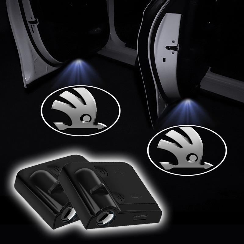 1/2pcs LED Car door universal projector high-definition welcome lights For Skoda Octavia Rapid Kodiaq Karoq Superb Fabia VisionS hkpx25
