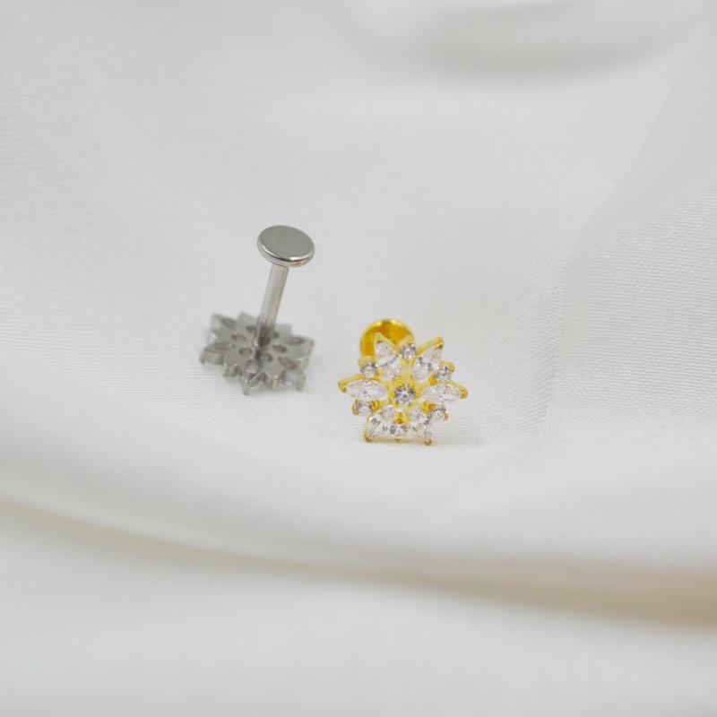 G23 Titanium Zircon Flower Lip & Ear Cartilage Stud Piercing Jewelry