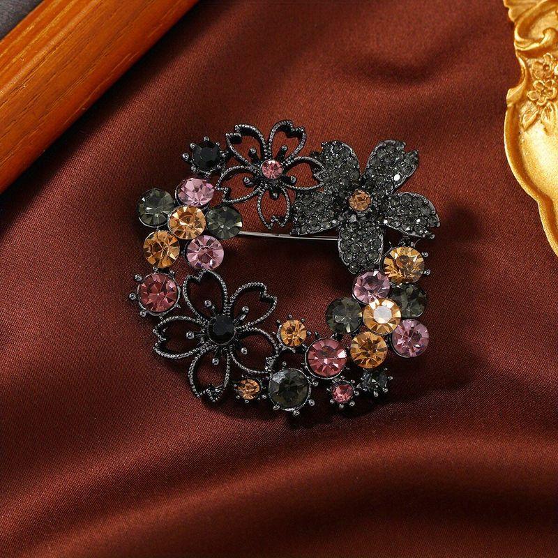 

European and American Style Multi-Colored Floral Wreath Brooches, Fashionable Rhinestone Pins, Versatile and Elegant Suit Accessories Style 16