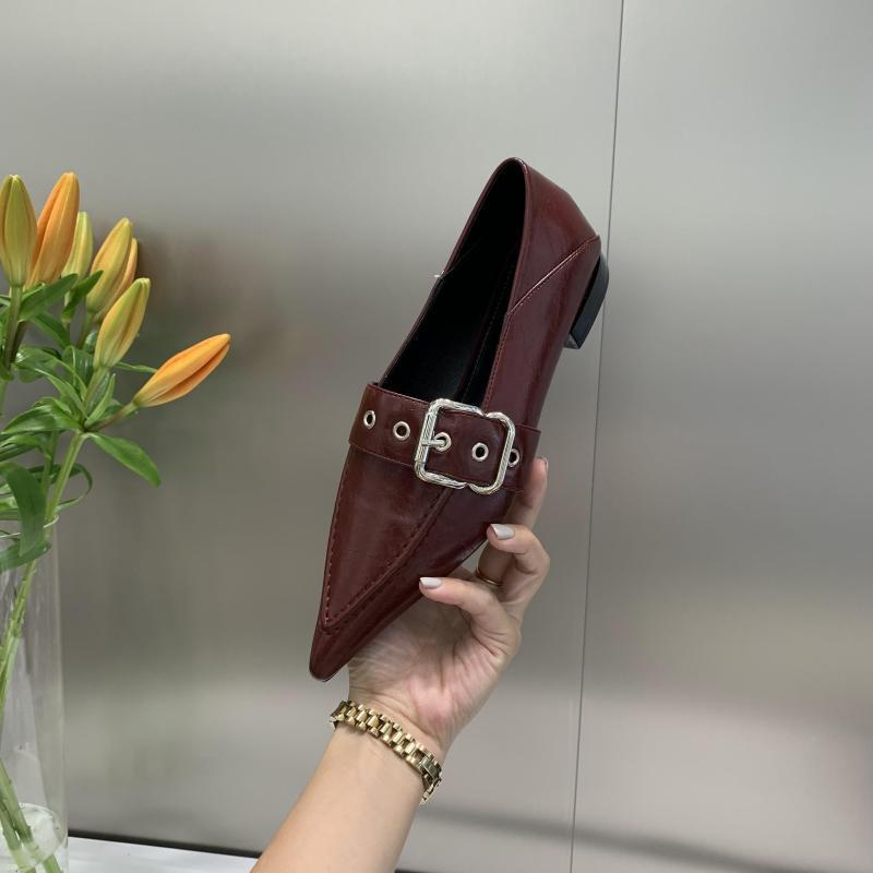 Niche New Light Luxury Pointed Square Metal Buckle with Deep Commute Shallow Middle Heel French Retro Single Shoes