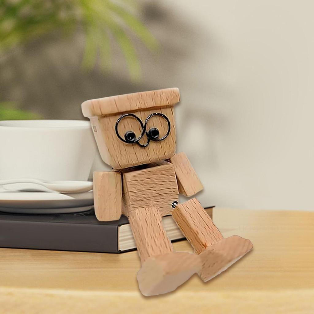 Shaking Wooden Man Figurine Car Decoration Dashboard Decor Car Ornaments Leg-swinging Robot Figurine Cute Wood Man Creative Gift