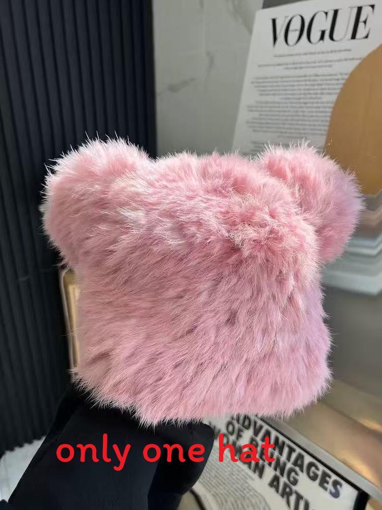 Cartoon Style Wool Beanie With Plush Fur Material And Adjustable Fit For Casual Wear