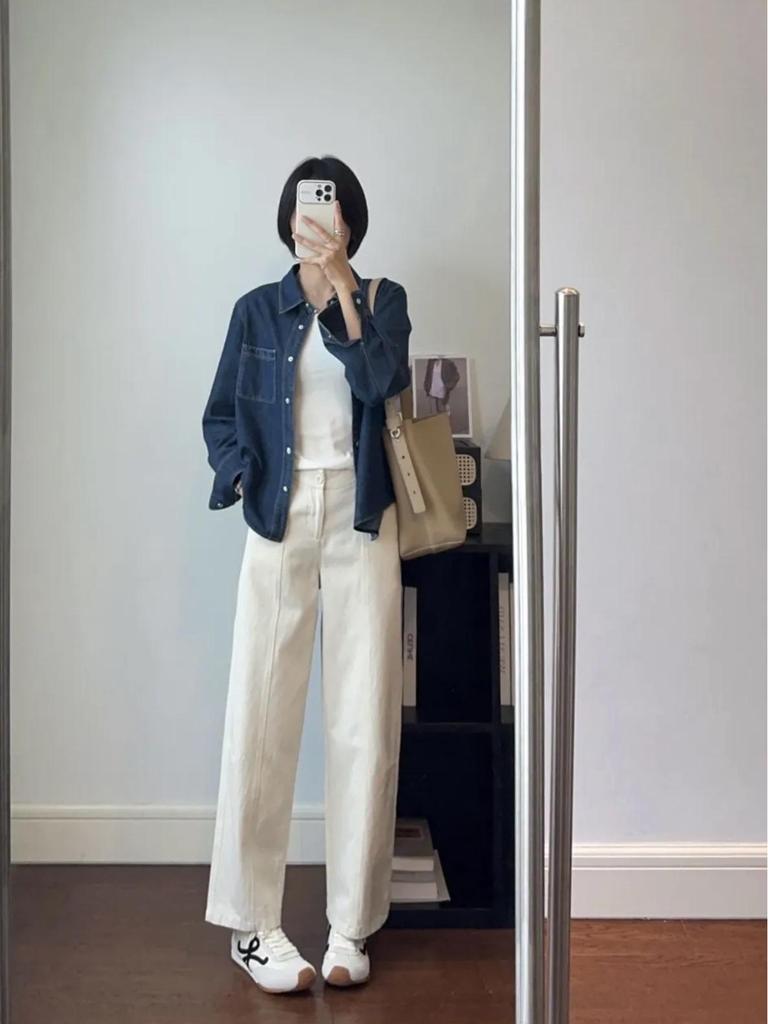 Women’s Slim-Fit Wide-Leg Cropped Pants - Lyocell Cotton, Hip-Covering, Korean Spring Style