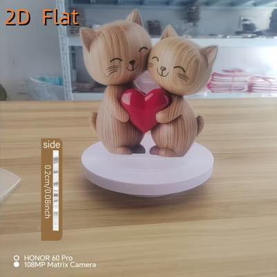 Acrylic Cat Couple Sculpture with Red Heart 2D Flat Desktop Decoration Cute Smiling Cat Home Office Desk Artwork