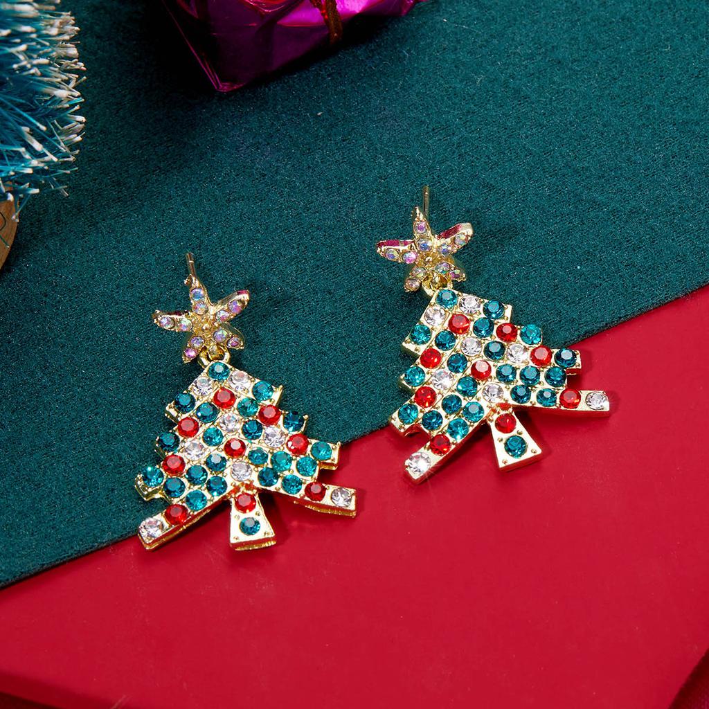 New Trendy Rhinestone Christmas Tree Earrings for Women Exquisite Zircon Xmas Tree Drop Earring Girls New Year Festival Jewelry