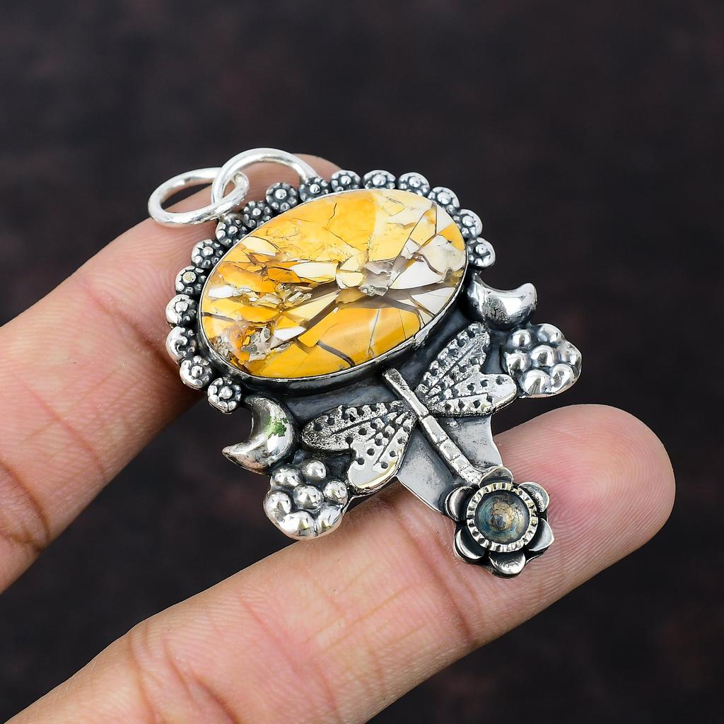 Brecciated Mookaite Pendant Handmade Jewelry 925 Sterling Silver Pendant Original Gemstone Jewelry Amazing Dragonfly Pendant Gift For Friend