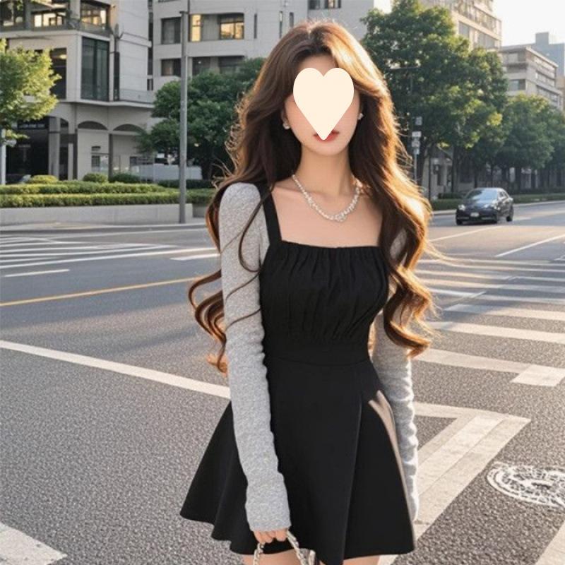

High-end temperament royal sister style dress children s autumn and winter new black inner with waist a-word skirt short skirt S