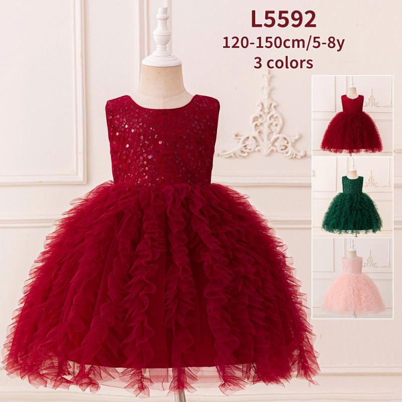 Kids Girls Sequin Tulle Party Dress Sleeveless Formal Gown Pageant Wedding