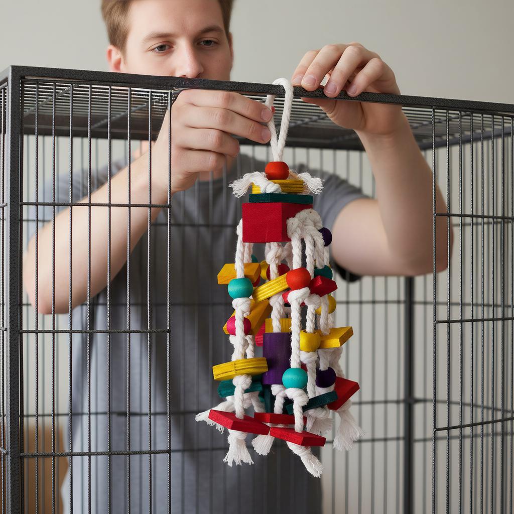 Multicolored Natural Wooden Blocks Chewing Toys Natural Wood Bird Toys for Medium and Large-Sized Macaws African Greys