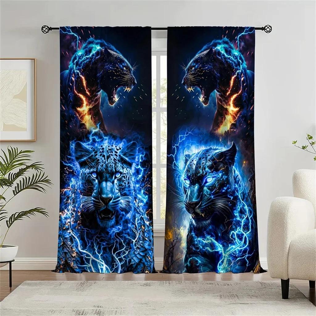 3D Heiliger Blauer Drache Vorhänge Wilder Wolf Vorhänge 2 Stück Kinderzimmer Schlafzimmer Vorhänge Wohnzimmer Küche Tür Balkon Heimdeko