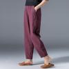 Plus Size Women's Summer Casual Loose Harem Elastic Waist Cotton Linen Thin Ninth Trousers