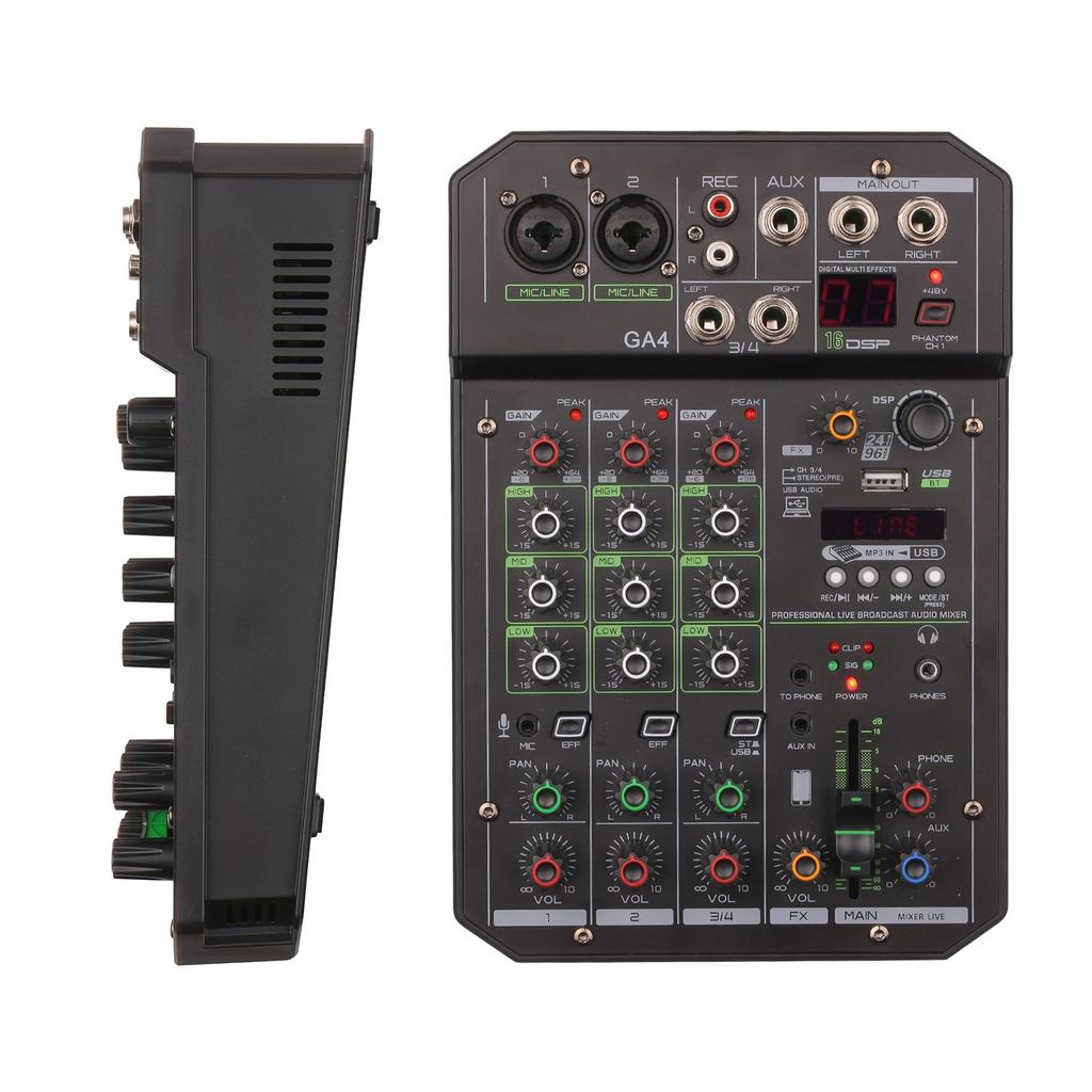 Musical Mini Audio Mixer Multi Function Effects Mixing Console USB BT Connection 48V Phantom Power for Conference