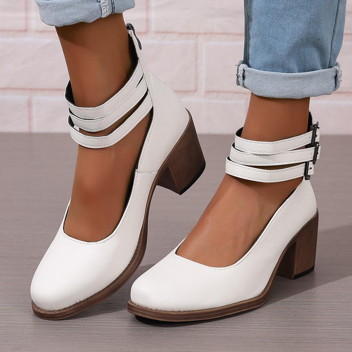 

Fashion Elegant Women s Pumps Shoes Chunky High Heels Ankle Straps Solid Color Heeled Party Wedding Shoes Female Large Size Heels Women 36 белый