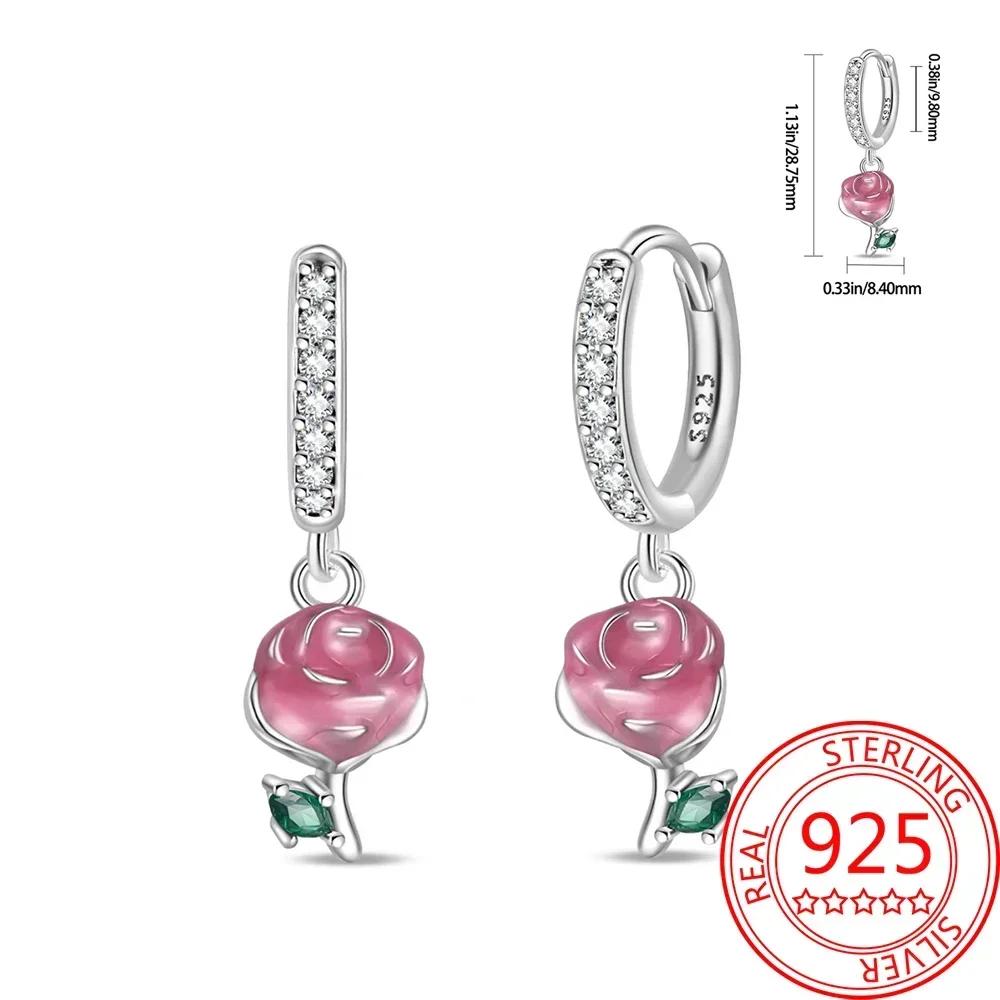 Pink Series Romantic Flower Butterfly Unicorn Tulip Geometry 925 Silver Earrings Boutique Fine Jewelry Gifts for Women