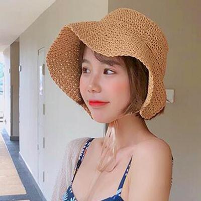 Summer Retro Handmade Crochet Straw Hat Female Folding Sun Protection Cap Girl Beach Sun Hat