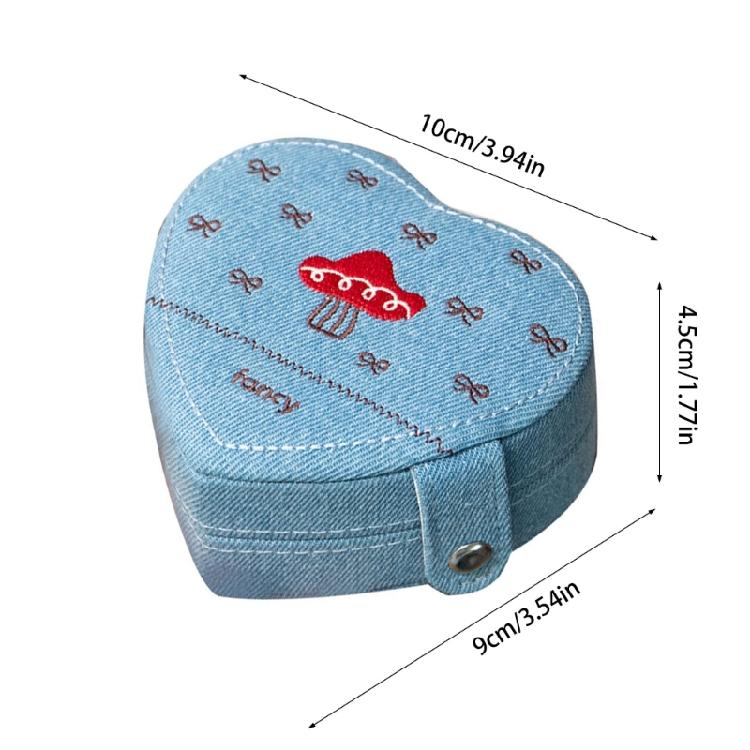 Heart Design Jewelry Organizers Denims Multi Compartment Storage Box For Earrings Necklaces Rings Travel Essential