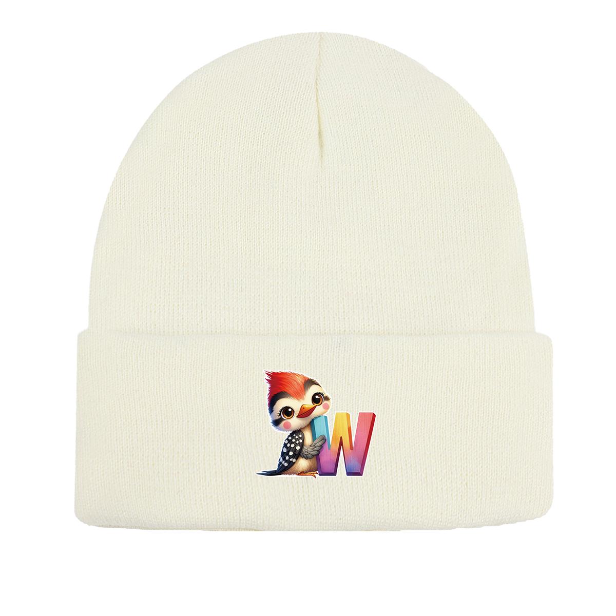 

1 шт., вязаная шапка с буквами алфавита от A до Z и принтом животных, 260 вязаных шапок на выбор, для мужчин и женщин as the picture белый