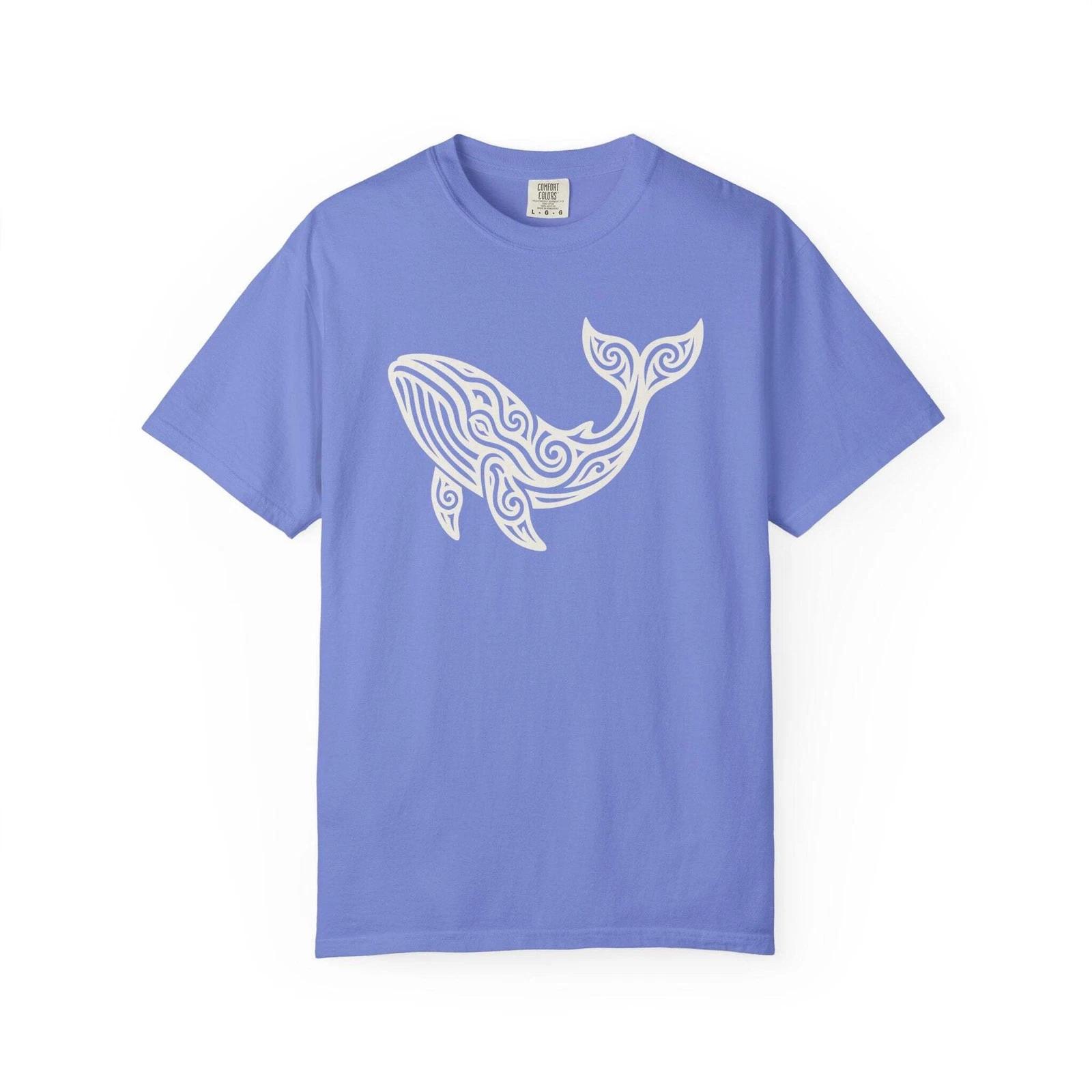 Intricate Tribal Whale T-Shirt | Ocean Animal Graphic Tee | Comfort Colors M
