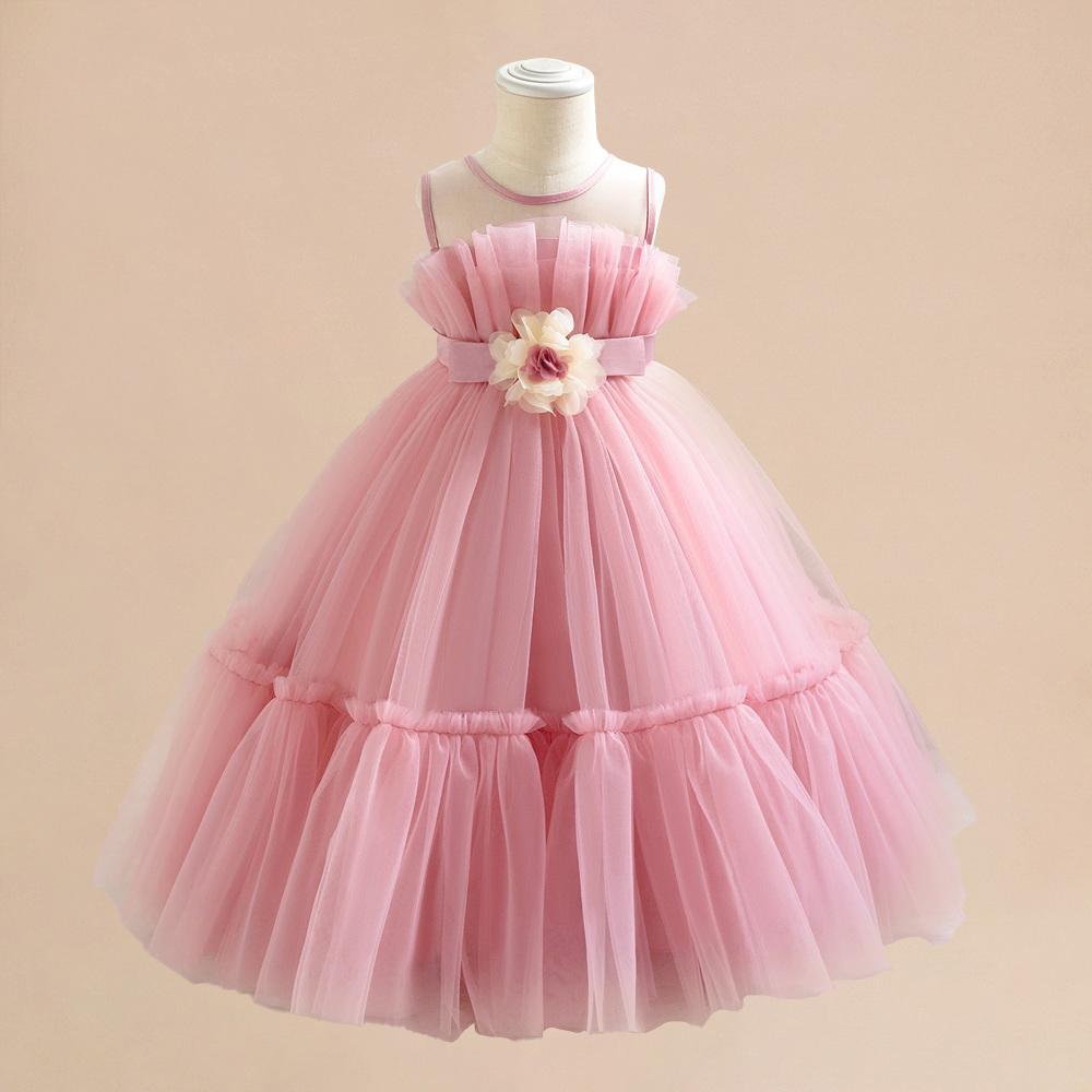 

Платье для вечеринки для малышей, цветочное платье принцессы на первый день рождения, длинное сетчатое платье с бантом на день рождения, свадьбу, выпускной, летнее платье для детей от 1 до 3 лет 2-3Y розовый