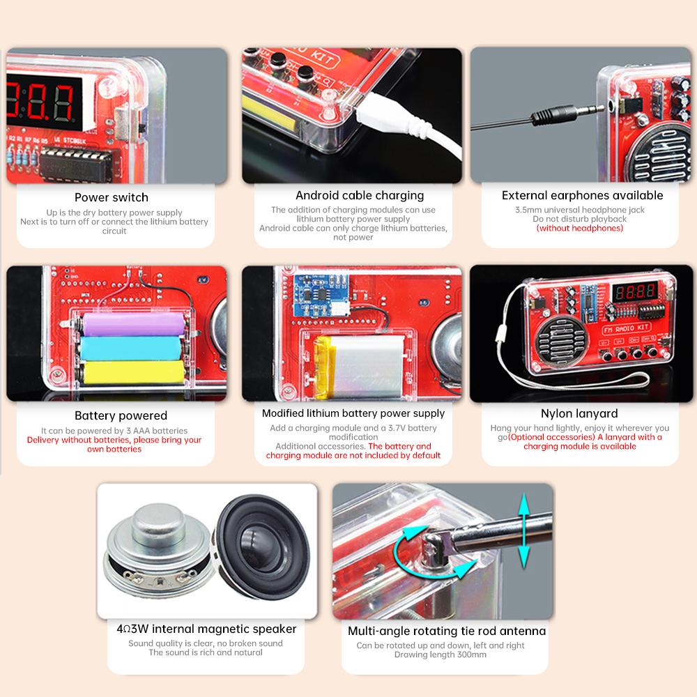 DIY FM Radio Electronic Kit Adjustable Frequency 150Hz-20KHz Digital Display DIY Soldering Project Practice Solder RDA5807