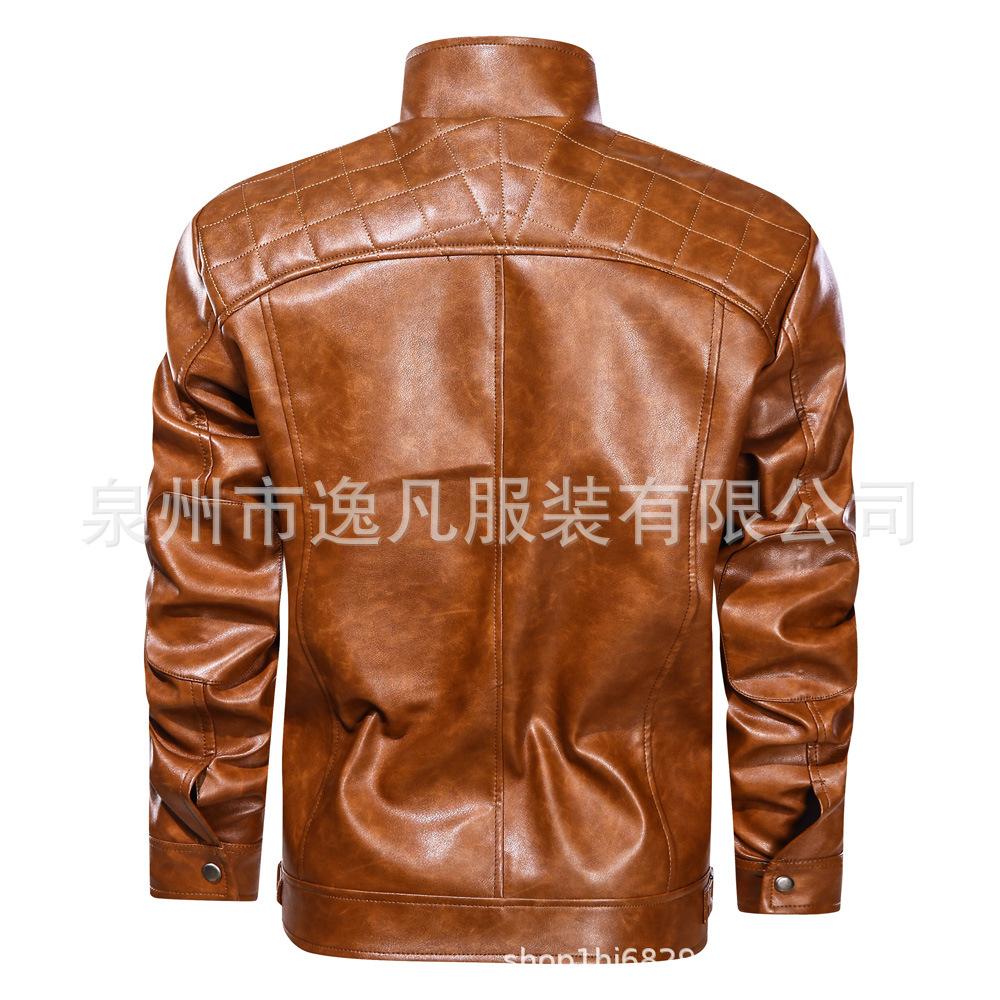 WISH men's casual leather jacket simple and fashionable European size autumn leather jacket