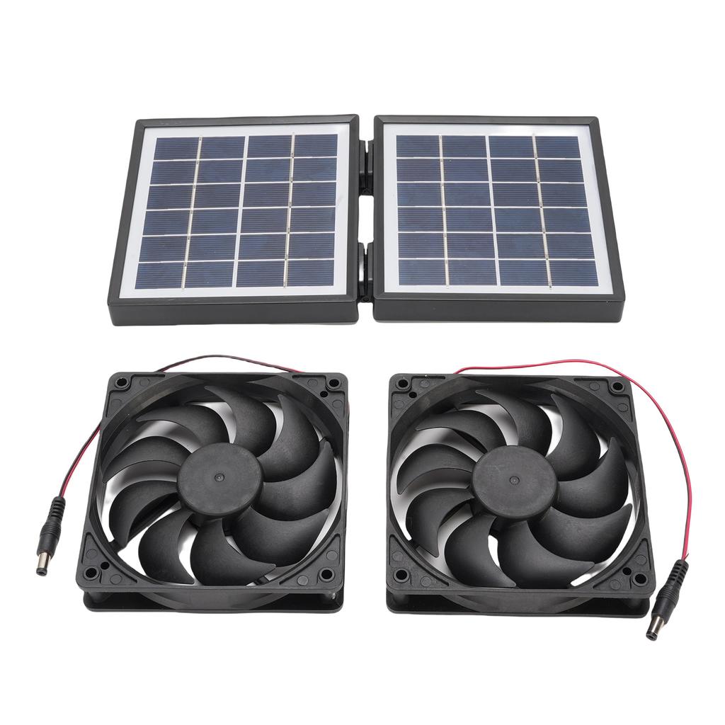 Solar Exhaust Fan Kit Rain Proof 2x5W Exhaust Ventilation Cooling Fan with 10W Foldable Solar Panel for Outdoor Pet House Utility Room