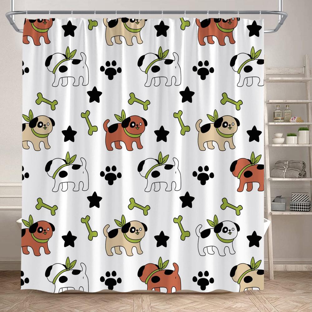 Funny Cats Shower Curtains Cute Cartoon Animal Pet Floral Bath Curtain Set Polyester Fabric Black Bathroom Decoration with Hooks