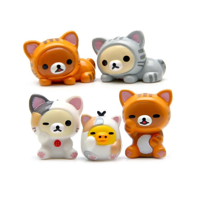 5PCS/set Cute Cat Action Figure Toy Cartoon Anime Kuma Bear Cosplay Cat Doll Collectible Model Toys Mini DIY Best Gift