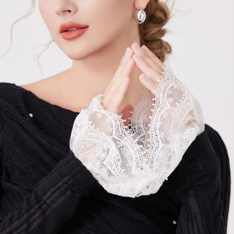 Elegant Faux Arm Sleeves Embroidery Flower Decorative Wrist Cuffs Lace Covers For Women Girl Daily And Special Occasion