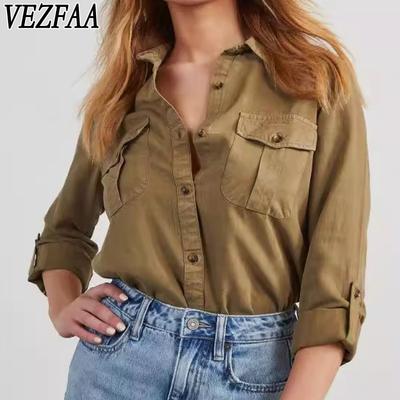 Women's Fashion Casual Spring Autumn Solid Color Print Long Sleeve POLO Neck Blouses & Shirts