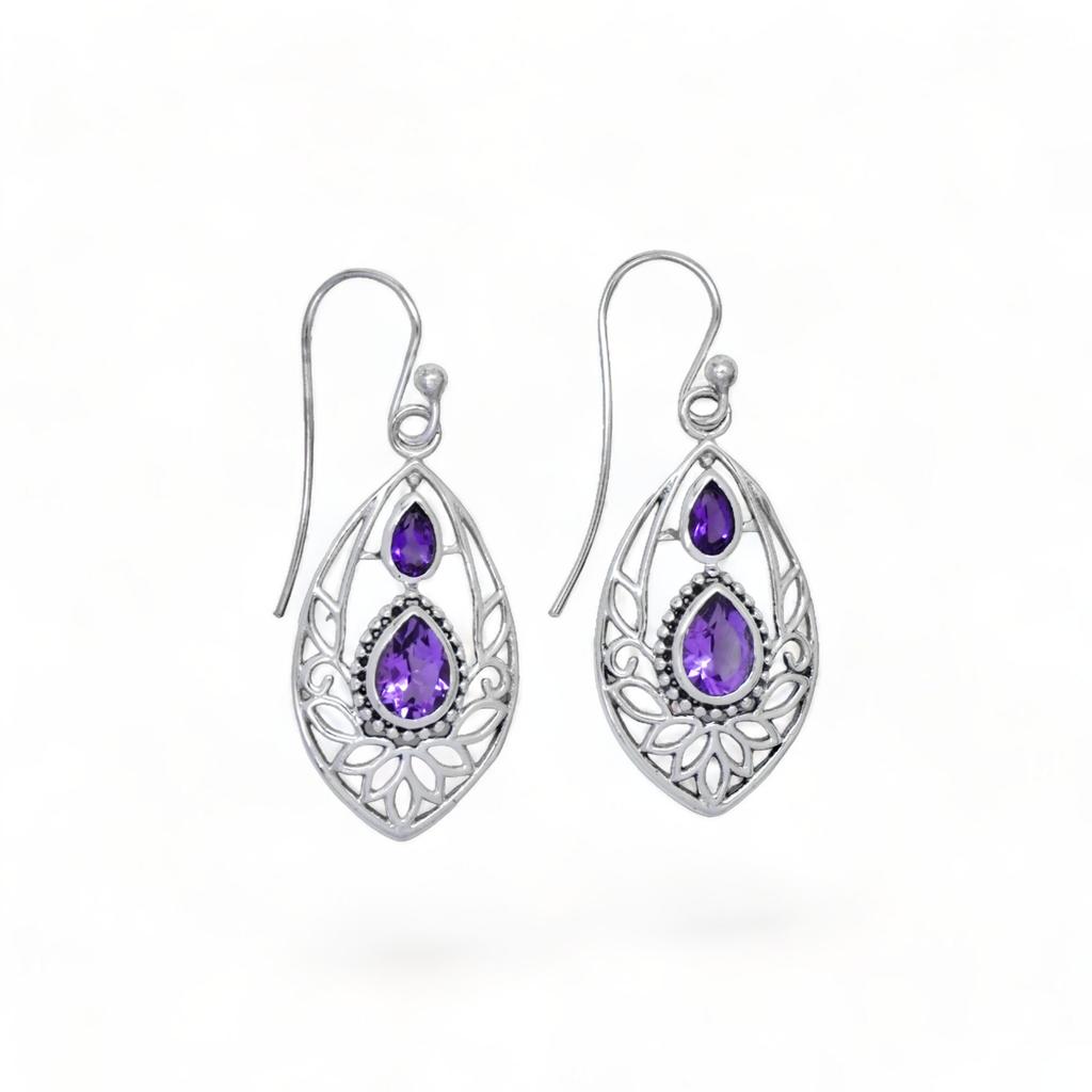 Blue Topaz Sterling Silver Earrings: Filigree Gemstone Jewelry