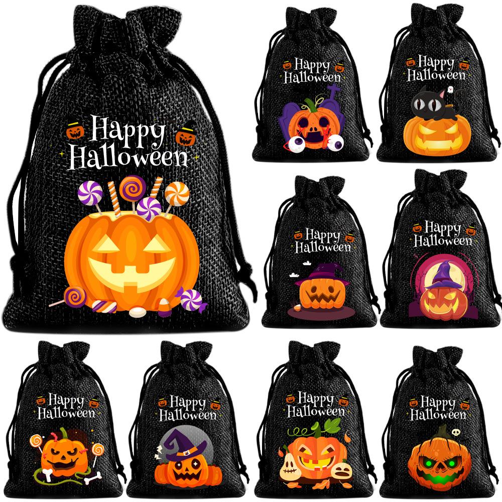 Halloween Kinder Zuckertüte Kürbis Geist Leinen Bündel Mundbeutel Geschenktüte Kordelzug Süßigkeitentasche Lager
