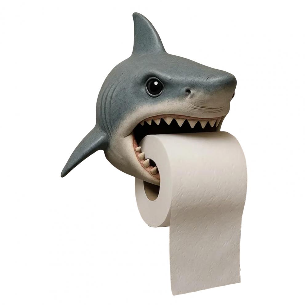 

22*12cm Dog Toilet Paper Holder Wall Mount Resin Shark Roll Paper Organizer Bathroom Kitchen Paper Towel Tissue Dispenser Decor