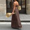 Women Striped Maxi Dress Sleeveless Spaghetti Strap Backless Waist Cinched Casual Summer Dress for Vacation Beachwear