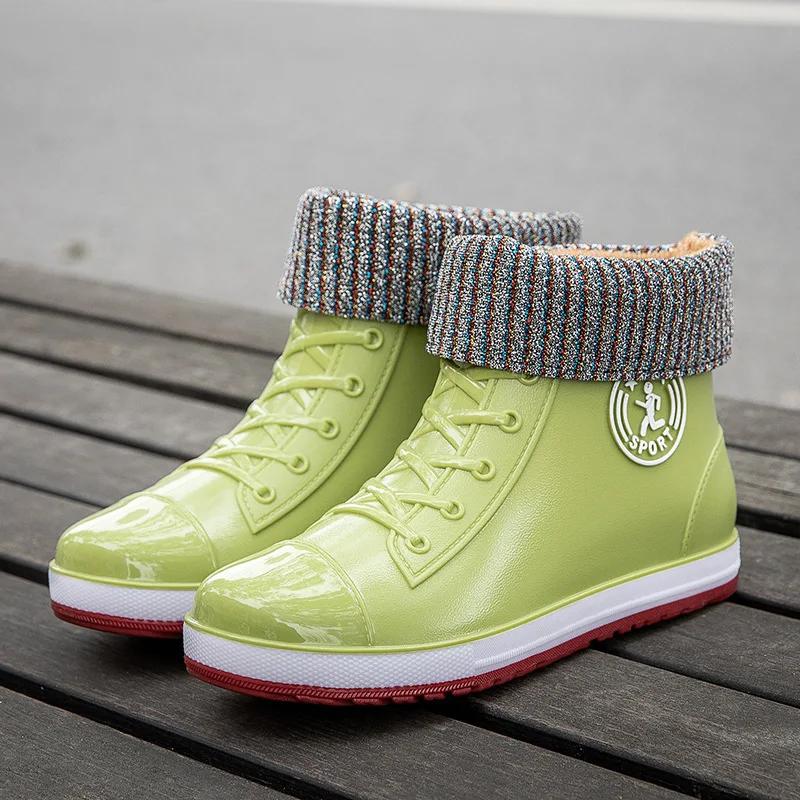 Women's Rain Boots Fashion Warm Cotton RubberShoes Ankle Rain Shoes for Women Waterproof Garden Galoshes Botas Lluvia Mujer2025