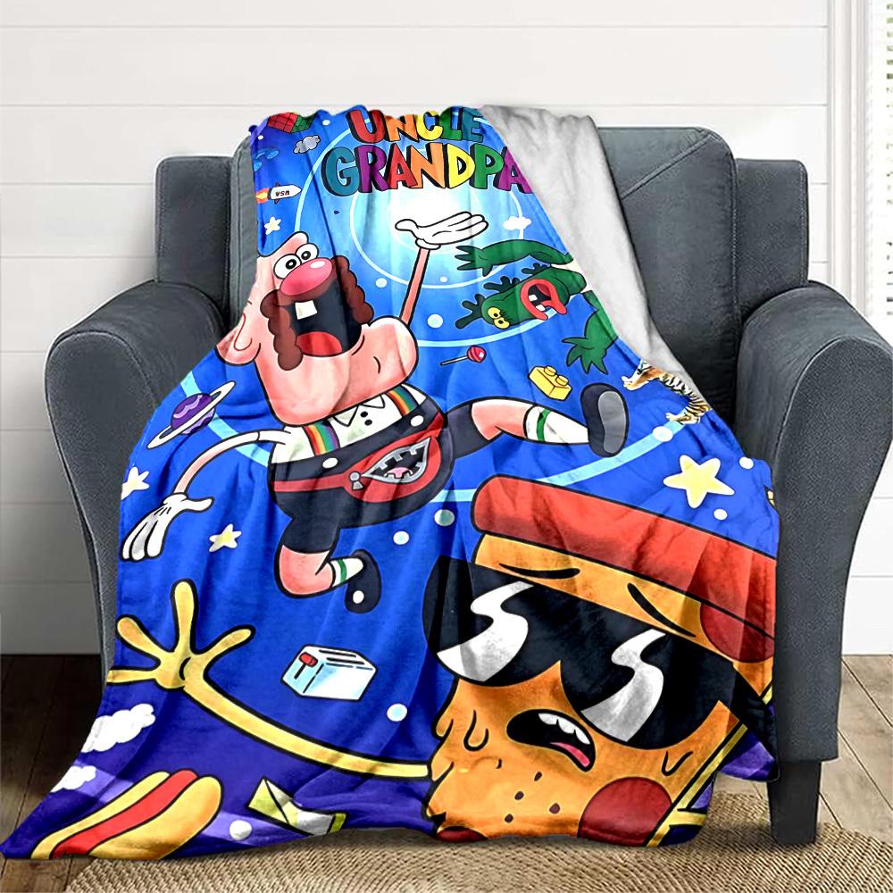 1pc Uncle Grandpa Cozy Print Blanket Lightweight Warm Flannel Throw Blanket For Sofa, Bed, Living Room